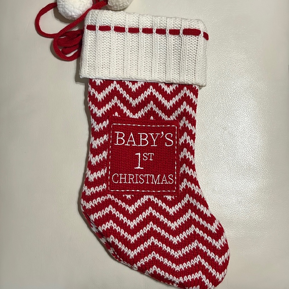 NEW Red/White Baby’s First Christmas Knitted Stocking
